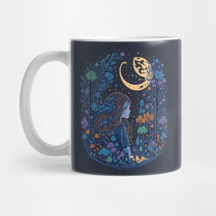 Cute Girl in the Woods at Night Time Mug